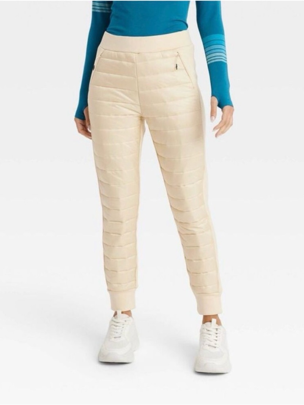 Women's XL Cream Athletic Quilted Puffer Pants